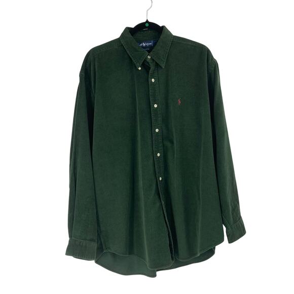 Ralph Lauren Cord Flannel Long Sleeve Button Up Pony Forrest Green Men’s Large - Picture 1 of 9